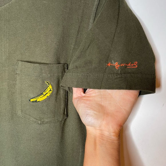 Andy Warhol Uniqlo SPRZ NY Collab Olive Green Short Sleeve Tee XS Banana Embroid - Picture 8 of 8